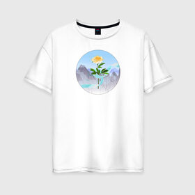 Женская футболка хлопок Oversize с принтом Пион и лента , 100% хлопок | свободный крой, круглый ворот, спущенный рукав, длина до линии бедер
 | горы | гусу лань | ланьлин цзинь | пион | сияние средь снегов | цветок