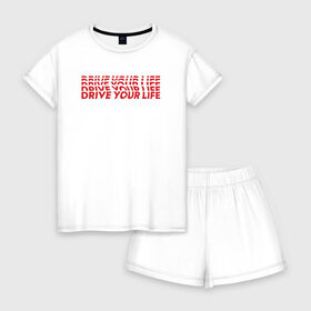 Женская пижама с шортиками хлопок с принтом drive wave red , 100% хлопок | футболка прямого кроя, шорты свободные с широкой мягкой резинкой | Тематика изображения на принте: drive | drive fitness | драйв | драйв фитнес