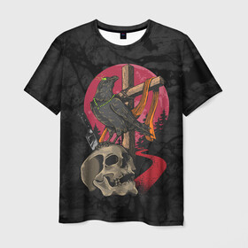 Мужская футболка 3D с принтом Ворона и череп , 100% полиэфир | прямой крой, круглый вырез горловины, длина до линии бедер | blood | diablo | haloween | horror | дьявол | зомби | кости | кровь | мозги | мясо | страшилка | ужасы | хеллоуин | хелоуин