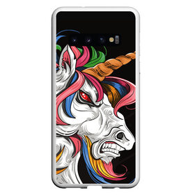 Чехол для Samsung Galaxy S10 с принтом Evil unicorn , Силикон | Область печати: задняя сторона чехла, без боковых панелей | Тематика изображения на принте: black | blue | evil | evil unicorn | green yellow | horn | horse | multicolored | pink | red | white | белый | зеленый желтый | зло | злой единорог | конь | красный | лошадь | разноцветный | рог | розовый | синий | черный