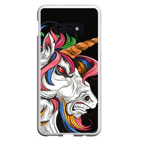 Чехол для Samsung S10E с принтом Evil unicorn , Силикон | Область печати: задняя сторона чехла, без боковых панелей | black | blue | evil | evil unicorn | green yellow | horn | horse | multicolored | pink | red | white | белый | зеленый желтый | зло | злой единорог | конь | красный | лошадь | разноцветный | рог | розовый | синий | черный