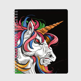 Тетрадь с принтом Evil unicorn , 100% бумага | 48 листов, плотность листов — 60 г/м2, плотность картонной обложки — 250 г/м2. Листы скреплены сбоку удобной пружинной спиралью. Уголки страниц и обложки скругленные. Цвет линий — светло-серый
 | Тематика изображения на принте: black | blue | evil | evil unicorn | green yellow | horn | horse | multicolored | pink | red | white | белый | зеленый желтый | зло | злой единорог | конь | красный | лошадь | разноцветный | рог | розовый | синий | черный