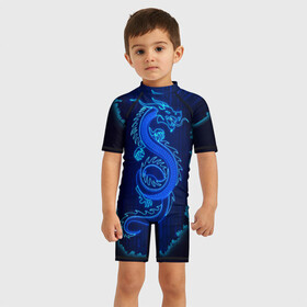 Детский купальный костюм 3D с принтом NEON DRAGON , Полиэстер 85%, Спандекс 15% | застежка на молнии на спине | дракон | китайский дракон | неон | неоновый дракон