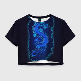 Женская футболка Crop-top 3D с принтом NEON DRAGON , 100% полиэстер | круглая горловина, длина футболки до линии талии, рукава с отворотами | дракон | китайский дракон | неон | неоновый дракон