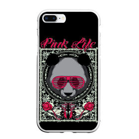 Чехол для iPhone 7Plus/8 Plus матовый с принтом Розовая жизнь , Силикон | Область печати: задняя сторона чехла, без боковых панелей | голова медведя. | голова панды | медведи | орнамент | панда | панда в розовых очках | розовая жизнь | розовый стиль | розы