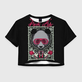 Женская футболка Crop-top 3D с принтом Розовая жизнь , 100% полиэстер | круглая горловина, длина футболки до линии талии, рукава с отворотами | голова медведя. | голова панды | медведи | орнамент | панда | панда в розовых очках | розовая жизнь | розовый стиль | розы