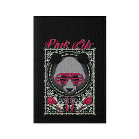 Обложка для паспорта матовая кожа с принтом Розовая жизнь , натуральная матовая кожа | размер 19,3 х 13,7 см; прозрачные пластиковые крепления | Тематика изображения на принте: голова медведя. | голова панды | медведи | орнамент | панда | панда в розовых очках | розовая жизнь | розовый стиль | розы