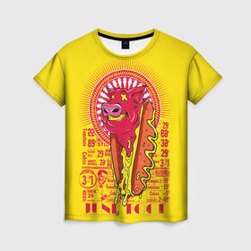Женская футболка 3D с принтом Свиной фаст фуд , 100% полиэфир ( синтетическое хлопкоподобное полотно) | прямой крой, круглый вырез горловины, длина до линии бедер | бутерброд | гамбургеры | голова свиньи. | еда | свинина | свинья | фаст фуд