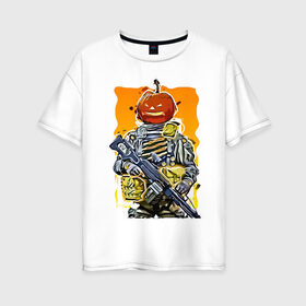 Женская футболка хлопок Oversize с принтом Хэллоуин Калибр , 100% хлопок | свободный крой, круглый ворот, спущенный рукав, длина до линии бедер
 | калибр | солдат | тыква | хэллоуин