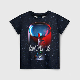 Детская футболка 3D с принтом AMONG US , 100% гипоаллергенный полиэфир | прямой крой, круглый вырез горловины, длина до линии бедер, чуть спущенное плечо, ткань немного тянется | among us | амонг ас | игра | космический | космический корабль | космонавт | космос | мем | среди нас | экшен
