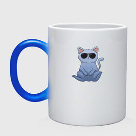 Кружка хамелеон с принтом Blue Cat , керамика | меняет цвет при нагревании, емкость 330 мл | домашний | животные | звери | киса | киска | кот | котенок | котэ | котя | кошка | крутой | лапочка | милый | мимими | модный | очки | синий | хороший