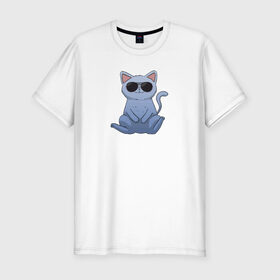 Мужская футболка хлопок Slim с принтом Blue Cat , 92% хлопок, 8% лайкра | приталенный силуэт, круглый вырез ворота, длина до линии бедра, короткий рукав | Тематика изображения на принте: домашний | животные | звери | киса | киска | кот | котенок | котэ | котя | кошка | крутой | лапочка | милый | мимими | модный | очки | синий | хороший
