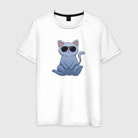 Мужская футболка хлопок с принтом Blue Cat , 100% хлопок | прямой крой, круглый вырез горловины, длина до линии бедер, слегка спущенное плечо. | домашний | животные | звери | киса | киска | кот | котенок | котэ | котя | кошка | крутой | лапочка | милый | мимими | модный | очки | синий | хороший