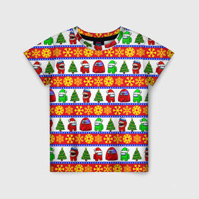 Детская футболка 3D с принтом Новогодний Among Us , 100% гипоаллергенный полиэфир | прямой крой, круглый вырез горловины, длина до линии бедер, чуть спущенное плечо, ткань немного тянется | 
