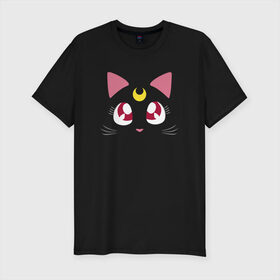 Мужская футболка хлопок Slim с принтом Luna Cat. Sailor Moon , 92% хлопок, 8% лайкра | приталенный силуэт, круглый вырез ворота, длина до линии бедра, короткий рукав | anime | cute | аниме | взгляд | волшебство | глаза | киса | киска | кот | котенок | котэ | котя | кошка | лапочка | луна | магия | месяц | милый | мимими | мордочка | сейлор мун | хороший | япония