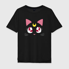 Мужская футболка хлопок Oversize с принтом Luna Cat. Sailor Moon , 100% хлопок | свободный крой, круглый ворот, “спинка” длиннее передней части | anime | cute | аниме | взгляд | волшебство | глаза | киса | киска | кот | котенок | котэ | котя | кошка | лапочка | луна | магия | месяц | милый | мимими | мордочка | сейлор мун | хороший | япония