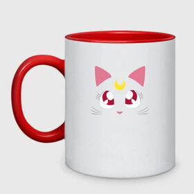 Кружка двухцветная с принтом Luna Cat. Sailor Moon , керамика | объем — 330 мл, диаметр — 80 мм. Цветная ручка и кайма сверху, в некоторых цветах — вся внутренняя часть | Тематика изображения на принте: anime | cute | аниме | взгляд | волшебство | глаза | киса | киска | кот | котенок | котэ | котя | кошка | лапочка | луна | магия | месяц | милый | мимими | мордочка | сейлор мун | хороший | япония