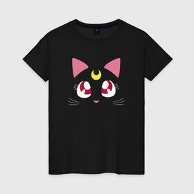 Женская футболка хлопок с принтом Luna Cat. Sailor Moon , 100% хлопок | прямой крой, круглый вырез горловины, длина до линии бедер, слегка спущенное плечо | anime | cute | аниме | взгляд | волшебство | глаза | киса | киска | кот | котенок | котэ | котя | кошка | лапочка | луна | магия | месяц | милый | мимими | мордочка | сейлор мун | хороший | япония
