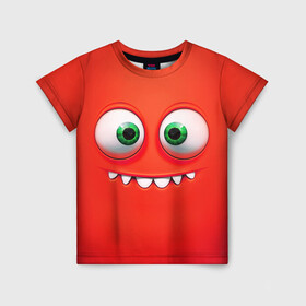 Детская футболка 3D с принтом ЗЕЛЁНЫЕ ГЛАЗА , 100% гипоаллергенный полиэфир | прямой крой, круглый вырез горловины, длина до линии бедер, чуть спущенное плечо, ткань немного тянется | Тематика изображения на принте: глаза | мультфильм | смешное лицо | эмоция