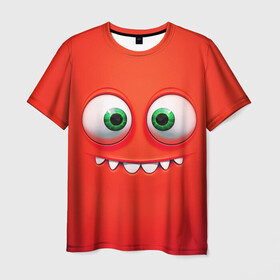 Мужская футболка 3D с принтом ЗЕЛЁНЫЕ ГЛАЗА , 100% полиэфир | прямой крой, круглый вырез горловины, длина до линии бедер | Тематика изображения на принте: глаза | мультфильм | смешное лицо | эмоция