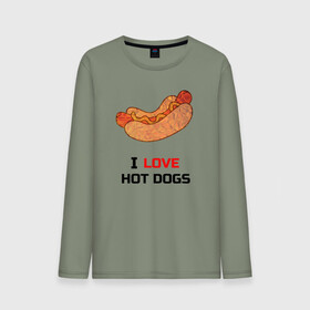Мужской лонгслив хлопок с принтом Love HOT DOGS , 100% хлопок |  | еда | люблю | питание | сосиска | хот дог