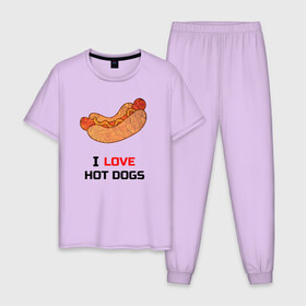 Мужская пижама хлопок с принтом Love HOT DOGS , 100% хлопок | брюки и футболка прямого кроя, без карманов, на брюках мягкая резинка на поясе и по низу штанин
 | еда | люблю | питание | сосиска | хот дог