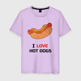 Мужская футболка хлопок с принтом Love HOT DOGS , 100% хлопок | прямой крой, круглый вырез горловины, длина до линии бедер, слегка спущенное плечо. | еда | люблю | питание | сосиска | хот дог