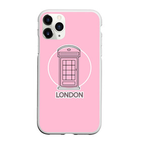 Чехол для iPhone 11 Pro Max матовый с принтом Телефонная будка London , Силикон |  | box | england | london | phone | telephone | uk | англия europe | великобритания | европа | иконка | красная будка | круг | лондон | надпись | поездка | путешествие | розовый | телефон | телефонная будка