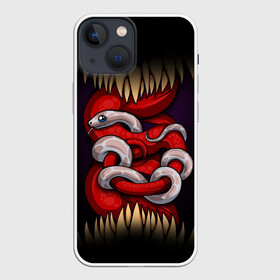 Чехол для iPhone 13 mini с принтом monster and snake ,  |  | зверь | змеи | змейка | змея | зубы | клык | клыки | монстр | монстры | питон | удав | хищник | язык