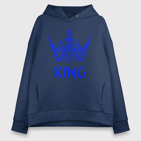 Женское худи Oversize хлопок с принтом KING , френч-терри — 70% хлопок, 30% полиэстер. Мягкий теплый начес внутри —100% хлопок | боковые карманы, эластичные манжеты и нижняя кромка, капюшон на магнитной кнопке | blue crown | crown | crown print | king | king lettering | king print | король | корона | надпись король | принт король | принт короны | синяя  корона
