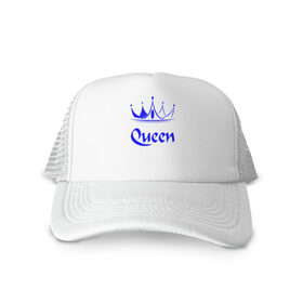Кепка тракер с сеткой с принтом Queen , трикотажное полотно; задняя часть — сетка | длинный козырек, универсальный размер, пластиковая застежка | blue crown | crown | crown print | queen | queen lettering | queen print | королева | корона | надпись королева | принт королева | принт короны | синяя корона