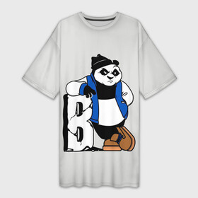 Платье-футболка 3D с принтом Серьёзная Панда ,  |  | animal | bear | cartoon | funny | grey t shirt | panda | pandas. bears | животное | медведь | мультяшная | панда | панды. мишки | прикольная | серая футболка