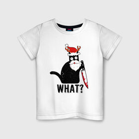 Детская футболка хлопок с принтом What Cat (Новый Год) , 100% хлопок | круглый вырез горловины, полуприлегающий силуэт, длина до линии бедер | 