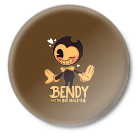 Значок с принтом Bendy And The Ink Machine ,  металл | круглая форма, металлическая застежка в виде булавки | bendy | bendy and the ink machine | бенди | бени | бенни | бэнди | детская | детям | игра | капли | компьютерная игра | краска | машина | подтеки | ужастик | чернила | чернильная