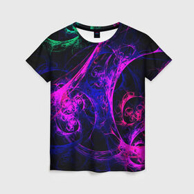 Женская футболка 3D с принтом GambaTR , 100% полиэфир ( синтетическое хлопкоподобное полотно) | прямой крой, круглый вырез горловины, длина до линии бедер | abstraction | colorful | dark | fractal | glow | patterns | shapes | tangled | texture | абстракция | запутанный | разноцветный | свечение | текстура | темный | узоры | формы | фрактал
