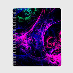 Тетрадь с принтом GambaTR , 100% бумага | 48 листов, плотность листов — 60 г/м2, плотность картонной обложки — 250 г/м2. Листы скреплены сбоку удобной пружинной спиралью. Уголки страниц и обложки скругленные. Цвет линий — светло-серый
 | abstraction | colorful | dark | fractal | glow | patterns | shapes | tangled | texture | абстракция | запутанный | разноцветный | свечение | текстура | темный | узоры | формы | фрактал