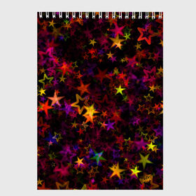 Скетчбук с принтом Stars , 100% бумага
 | 48 листов, плотность листов — 100 г/м2, плотность картонной обложки — 250 г/м2. Листы скреплены сверху удобной пружинной спиралью | abstract | art | colorful | shapes | stars | texture | абстрактный | арт | звезды | разноцветный | текстура | формы
