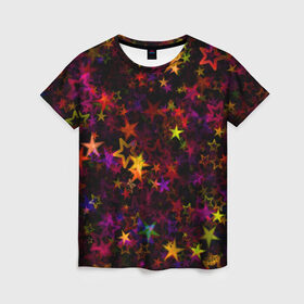 Женская футболка 3D с принтом Stars , 100% полиэфир ( синтетическое хлопкоподобное полотно) | прямой крой, круглый вырез горловины, длина до линии бедер | abstract | art | colorful | shapes | stars | texture | абстрактный | арт | звезды | разноцветный | текстура | формы