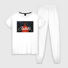 Женская пижама хлопок с принтом Saluki , 100% хлопок | брюки и футболка прямого кроя, без карманов, на брюках мягкая резинка на поясе и по низу штанин | rap | saluki | saluki rap | рэп | рэпер | салюки