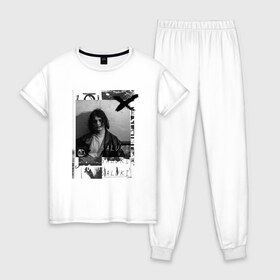 Женская пижама хлопок с принтом Saluki , 100% хлопок | брюки и футболка прямого кроя, без карманов, на брюках мягкая резинка на поясе и по низу штанин | rap | saluki | saluki rap | рэп | рэпер | салюки