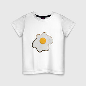 Детская футболка хлопок с принтом Яичница, завтрак , 100% хлопок | круглый вырез горловины, полуприлегающий силуэт, длина до линии бедер | Тематика изображения на принте: арт | белок. | еда | желток | завтрак | люблю еду | минимализм | яичница | яйцо
