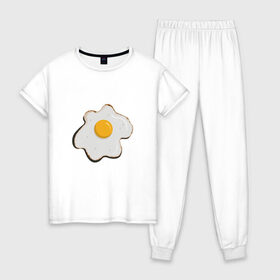 Женская пижама хлопок с принтом Яичница, завтрак , 100% хлопок | брюки и футболка прямого кроя, без карманов, на брюках мягкая резинка на поясе и по низу штанин | арт | белок. | еда | желток | завтрак | люблю еду | минимализм | яичница | яйцо