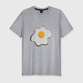 Мужская футболка хлопок Slim с принтом Яичница, завтрак , 92% хлопок, 8% лайкра | приталенный силуэт, круглый вырез ворота, длина до линии бедра, короткий рукав | арт | белок. | еда | желток | завтрак | люблю еду | минимализм | яичница | яйцо