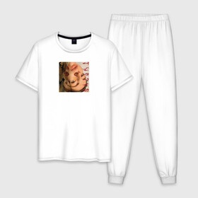 Мужская пижама хлопок с принтом SALUKI , 100% хлопок | брюки и футболка прямого кроя, без карманов, на брюках мягкая резинка на поясе и по низу штанин
 | Тематика изображения на принте: rap | saluki | saluki rap | рэп | рэпер | салюки