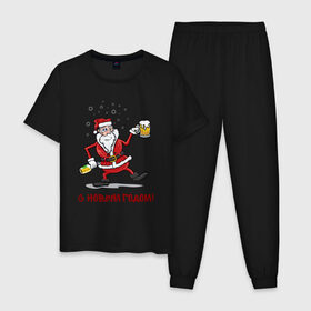Мужская пижама хлопок с принтом Дед Мороз с пивом 18+ , 100% хлопок | брюки и футболка прямого кроя, без карманов, на брюках мягкая резинка на поясе и по низу штанин
 | Тематика изображения на принте: 