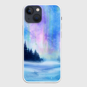 Чехол для iPhone 13 mini с принтом Зимняя соната ,  |  | watercolor | акварель | зима | лес | сияние | снег