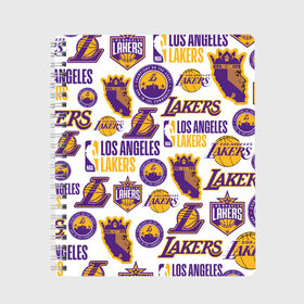 Тетрадь с принтом LAKERS LOGO , 100% бумага | 48 листов, плотность листов — 60 г/м2, плотность картонной обложки — 250 г/м2. Листы скреплены сбоку удобной пружинной спиралью. Уголки страниц и обложки скругленные. Цвет линий — светло-серый
 | 24 lakers | kobe bryant | lakers | los angeles lakers | баскетбол. | коби брайант | лос анджелес лейкерс | лосанджелес лейкерс