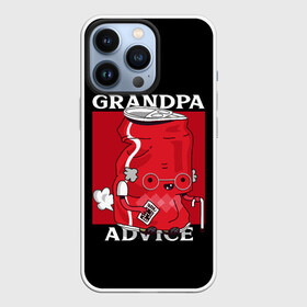 Чехол для iPhone 13 Pro с принтом Банка колы ,  |  | Тематика изображения на принте: advice | банка | в очках | забавный | кола | крутой | на английском | прикол | прикольный | смешной | совет | старик | старый