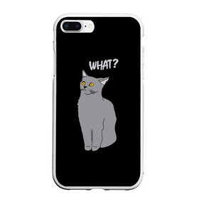 Чехол для iPhone 7Plus/8 Plus матовый с принтом What cat , Силикон | Область печати: задняя сторона чехла, без боковых панелей | cat | kitten | kitty | what кот | британская кошка | британский кот | в смысле | взгляд | вопрос | вопросительный знак | глаза кота | животные | кот мем | котенок | котик | котята | кошак | кошка | мемы