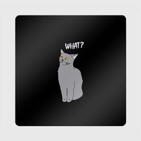 Магнит виниловый Квадрат с принтом What cat , полимерный материал с магнитным слоем | размер 9*9 см, закругленные углы | Тематика изображения на принте: cat | kitten | kitty | what кот | британская кошка | британский кот | в смысле | взгляд | вопрос | вопросительный знак | глаза кота | животные | кот мем | котенок | котик | котята | кошак | кошка | мемы